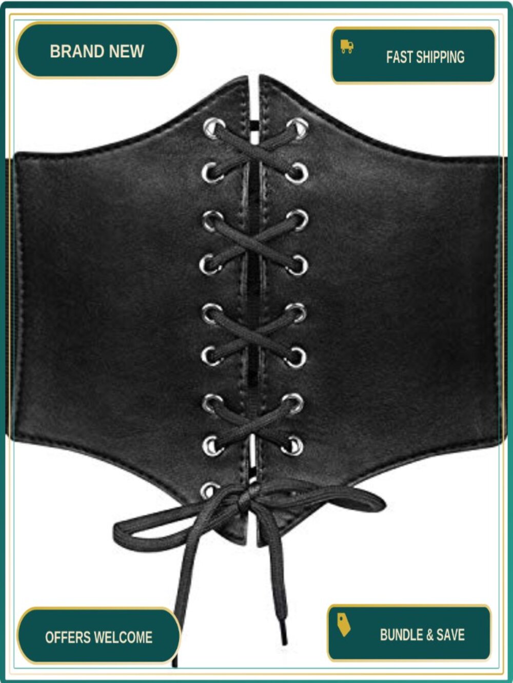 PU Leather Renaissance Corset Belt Elastic Wide Waist Lace-Up